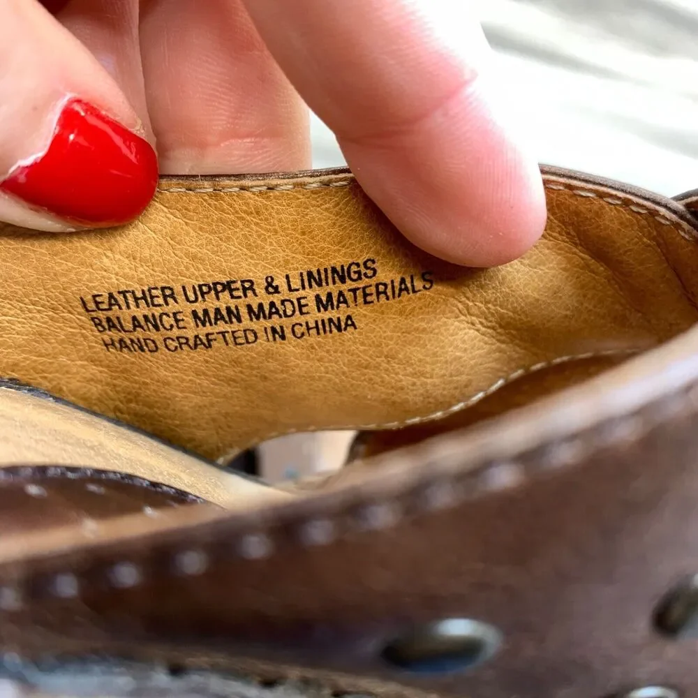 Born‎ Tupelo W5230 Brown Studded Wedge Heels Sandals Womens 8 EU 39 Criss Cross